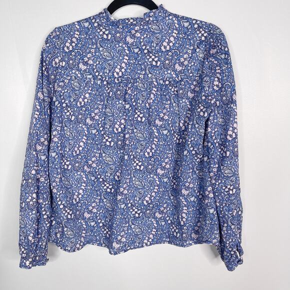 JCrew Women XS Blue Purple Button Front Ruffleneck Popover Liberty Bourton Bloom - Picture 2 of 11